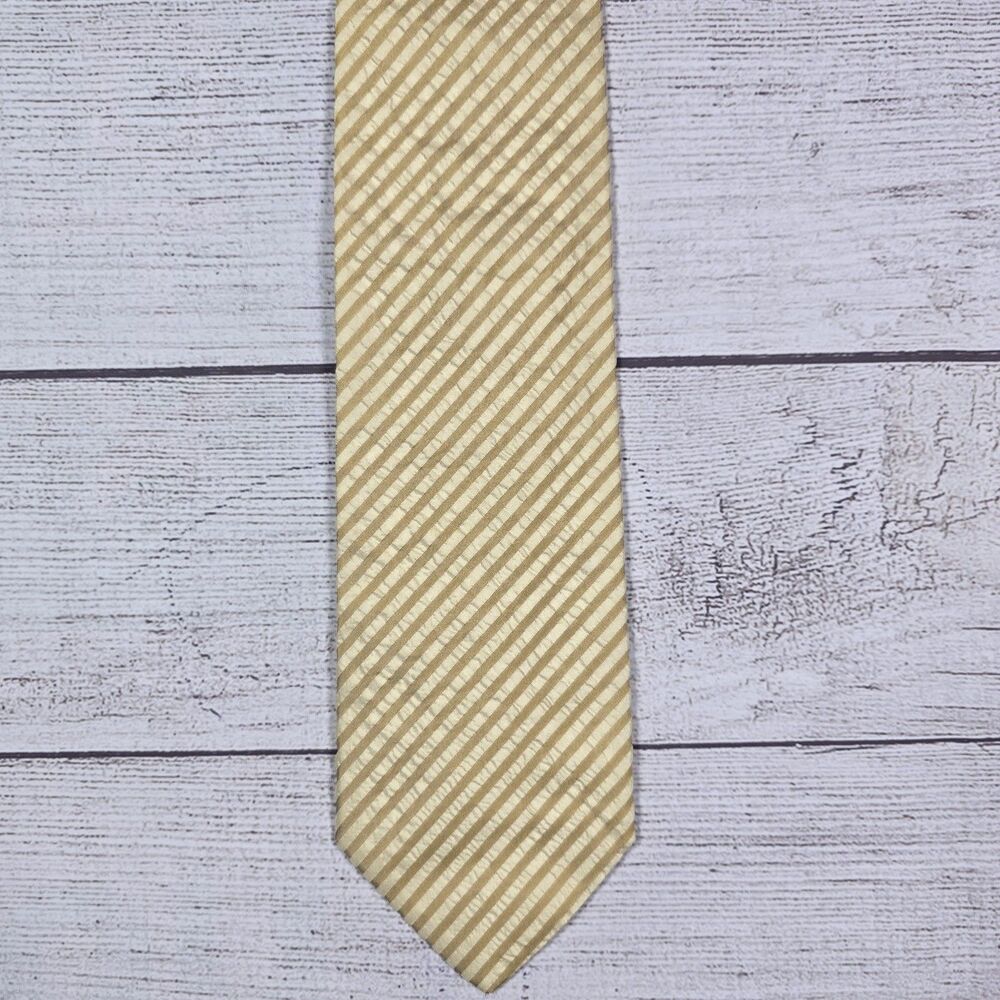 Hugo Boss Tie Men's Yellow Striped 100% Silk Necktie Luxury Handmade In Italy
